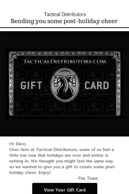 Tactical Distributors loyalty card gift