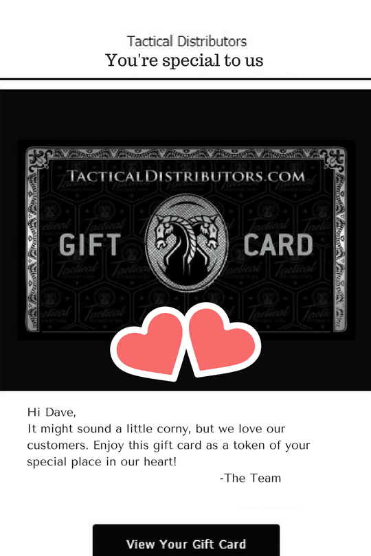 Tactical Distributors loyalty card gift for valentines