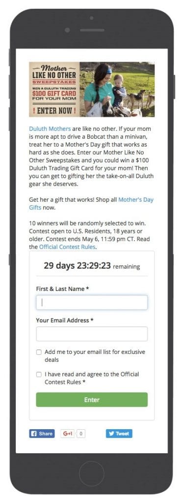 Duluth Trading Mother's Day gift cards contest