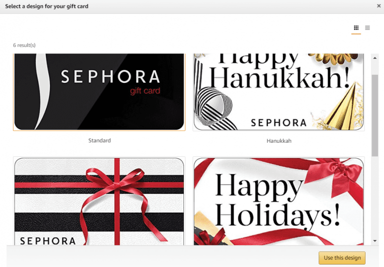 Sephora gift cards, no mother's day section